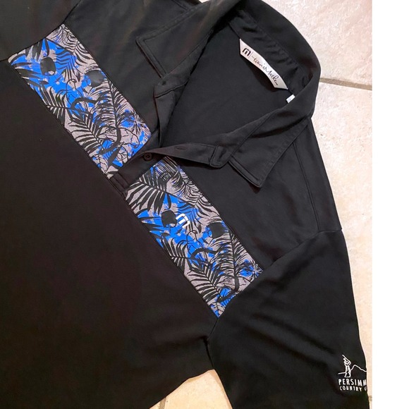 TravisMathew Other - TravisMathew Mens Black Tropical Stripe Golf Polo Shirt Persimmon CC Logo Large